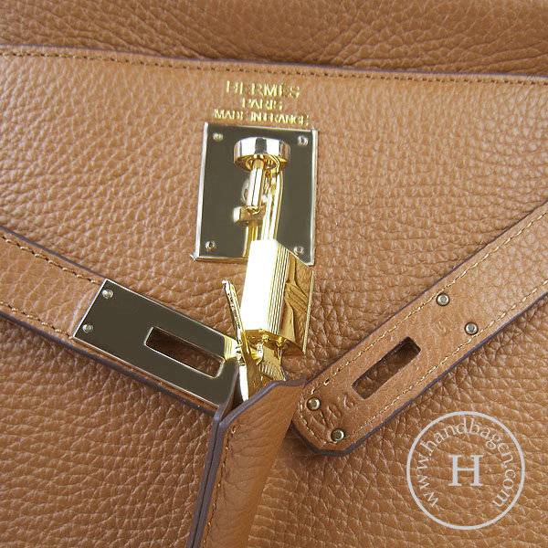 Hermes Mini Kelly 32cm Pouchette 6108 Light Coffee Calfskin Leather With Gold Hardware