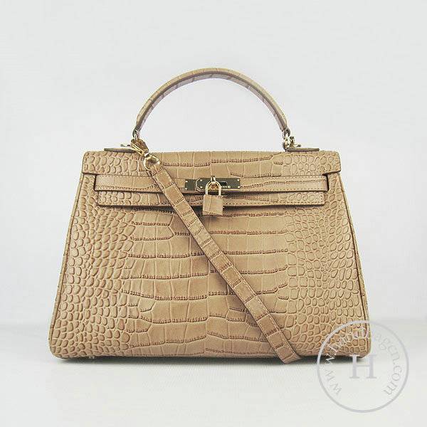 Hermes Mini Kelly 32cm Pouchette 6108 Light Coffee Alligator Leather With Gold Hardware