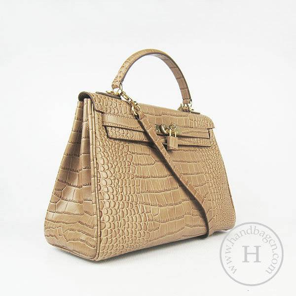 Hermes Mini Kelly 32cm Pouchette 6108 Light Coffee Alligator Leather With Gold Hardware