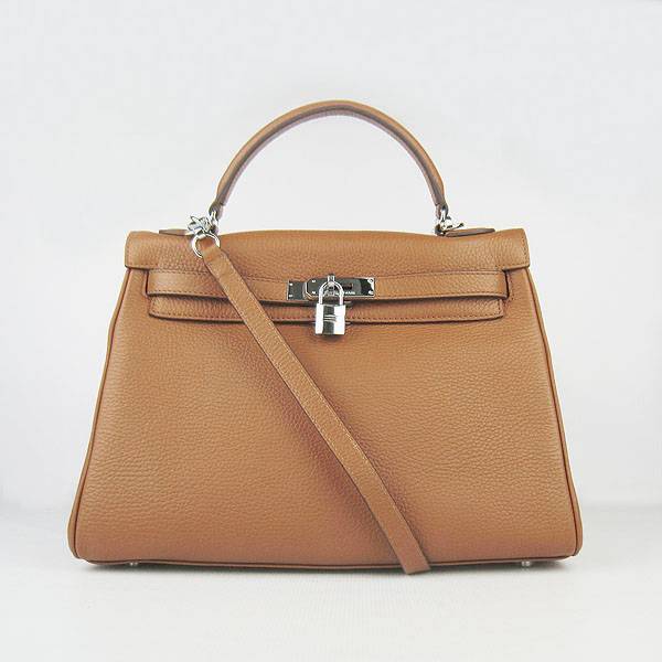 Hermes Mini Kelly 32cm Pouchette 6108 Light Coffee Calfskin Leather With Silver Hardware