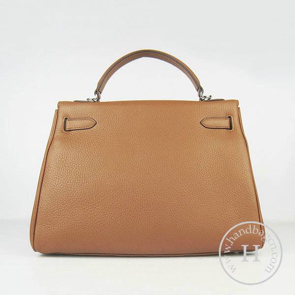 Hermes Mini Kelly 32cm Pouchette 6108 Light Coffee Calfskin Leather With Silver Hardware - Click Image to Close