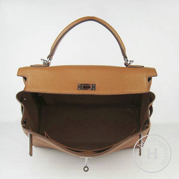 Hermes Mini Kelly 32cm Pouchette 6108 Light Coffee Calfskin Leather With Silver Hardware