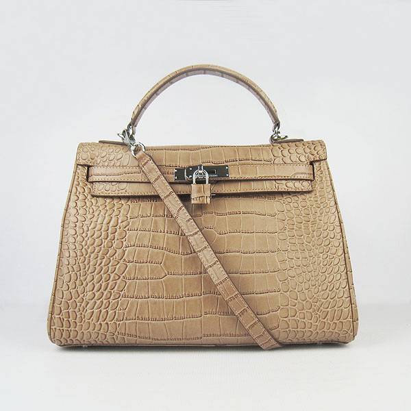 Hermes Mini Kelly 32cm Pouchette 6108 Light Coffee Alligator Leather With Silver Hardware