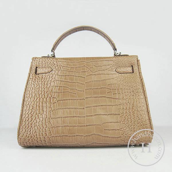 Hermes Mini Kelly 32cm Pouchette 6108 Light Coffee Alligator Leather With Silver Hardware - Click Image to Close