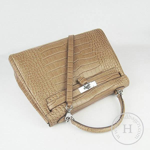 Hermes Mini Kelly 32cm Pouchette 6108 Light Coffee Alligator Leather With Silver Hardware