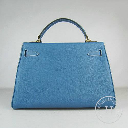 Hermes Mini Kelly 32cm Pouchette 6108 Medium Blue Calfskin Leather With Gold Hardware - Click Image to Close
