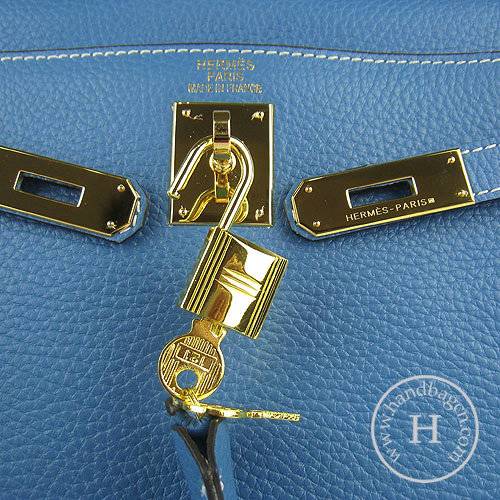 Hermes Mini Kelly 32cm Pouchette 6108 Medium Blue Calfskin Leather With Gold Hardware - Click Image to Close