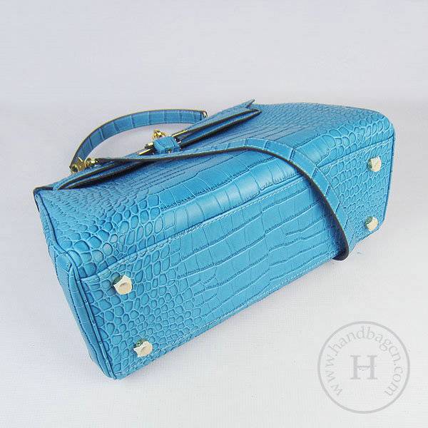 Hermes Mini Kelly 32cm Pouchette 6108 Medium Blue Alligator Leather With Gold Hardware - Click Image to Close