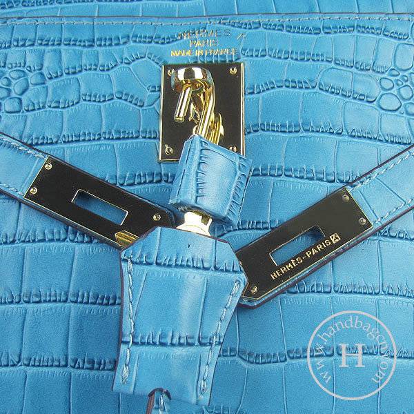 Hermes Mini Kelly 32cm Pouchette 6108 Medium Blue Alligator Leather With Gold Hardware - Click Image to Close