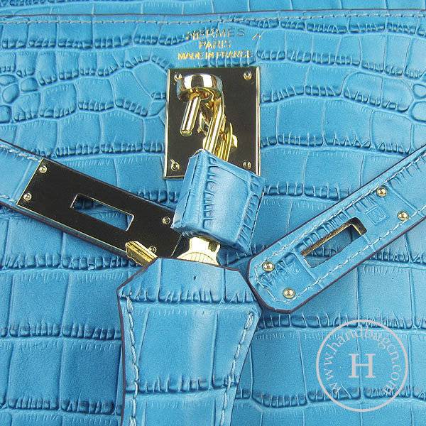 Hermes Mini Kelly 32cm Pouchette 6108 Medium Blue Alligator Leather With Gold Hardware