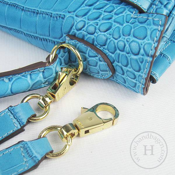 Hermes Mini Kelly 32cm Pouchette 6108 Medium Blue Alligator Leather With Gold Hardware