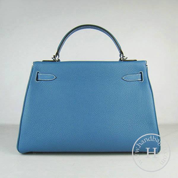 Hermes Mini Kelly 32cm Pouchette 6108 Medium Blue Calfskin Leather With Silver Hardware - Click Image to Close