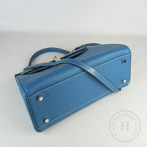 Hermes Mini Kelly 32cm Pouchette 6108 Medium Blue Calfskin Leather With Silver Hardware