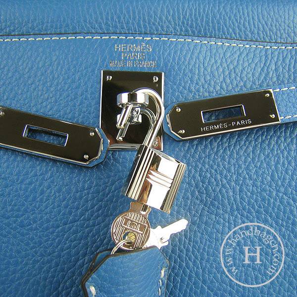 Hermes Mini Kelly 32cm Pouchette 6108 Medium Blue Calfskin Leather With Silver Hardware