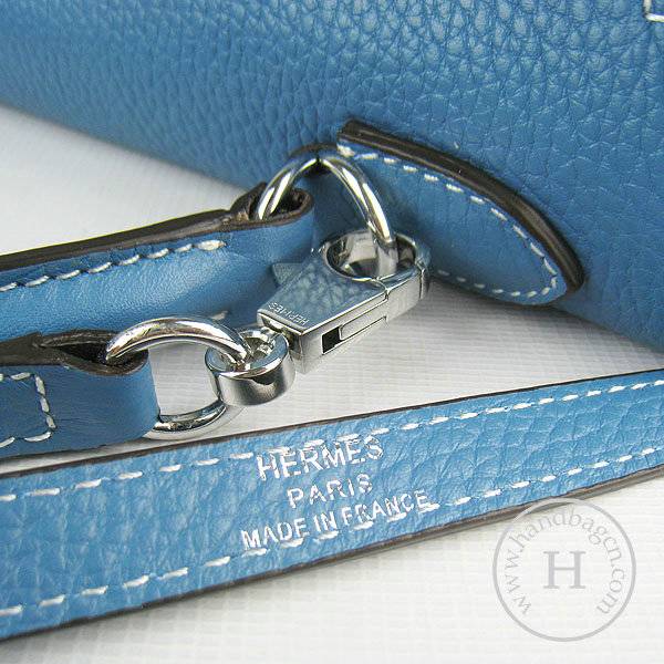 Hermes Mini Kelly 32cm Pouchette 6108 Medium Blue Calfskin Leather With Silver Hardware - Click Image to Close