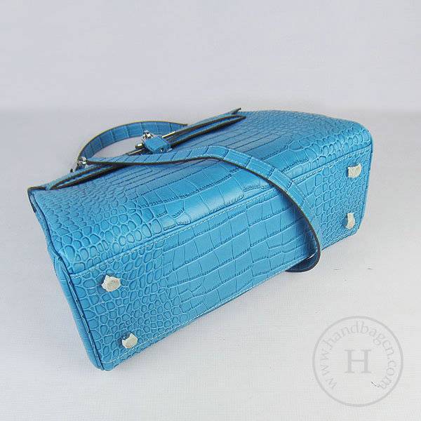 Hermes Mini Kelly 32cm Pouchette 6108 Medium Blue Alligator Leather With Silver Hardware