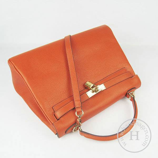 Hermes Mini Kelly 32cm Pouchette 6108 Orange Calfskin Leather With Gold Hardware