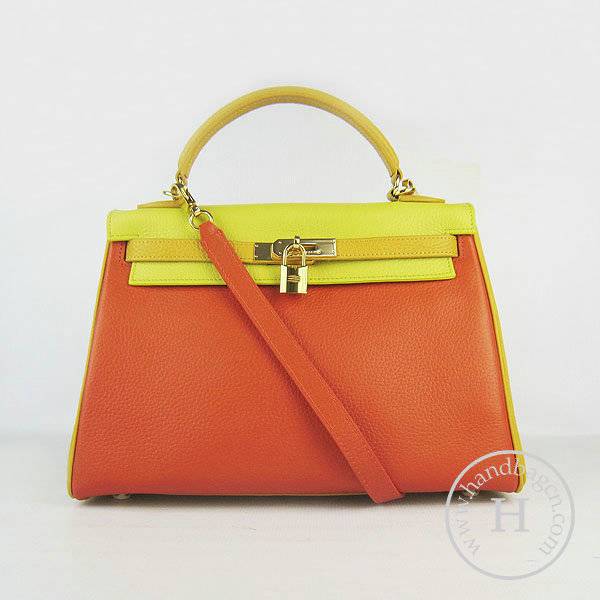 Hermes Mini Kelly 32cm Pouchette 6108 Orange Mix Calfskin Leather With Gold Hardware - Click Image to Close