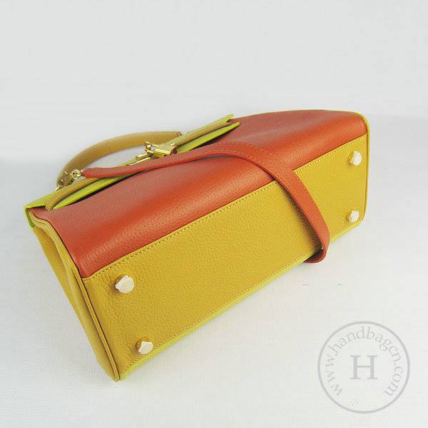 Hermes Mini Kelly 32cm Pouchette 6108 Orange Mix Calfskin Leather With Gold Hardware - Click Image to Close