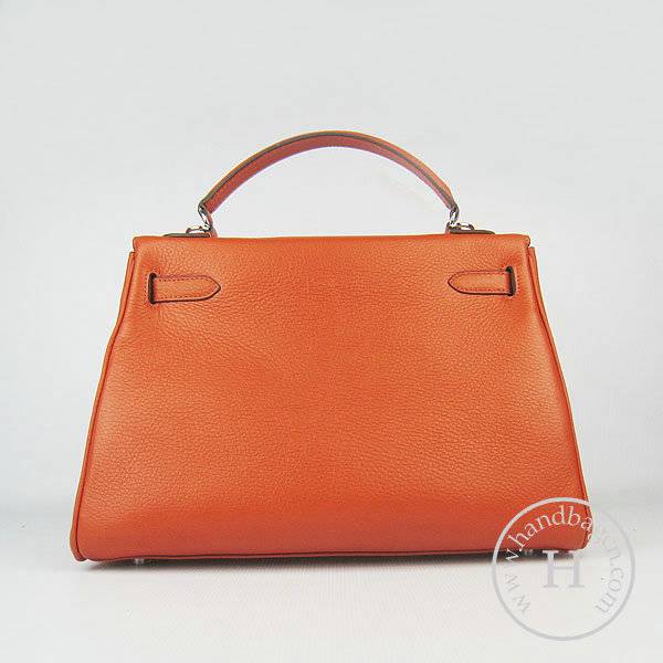 Hermes Mini Kelly 32cm Pouchette 6108 Orange Calfskin Leather With Silver Hardware - Click Image to Close
