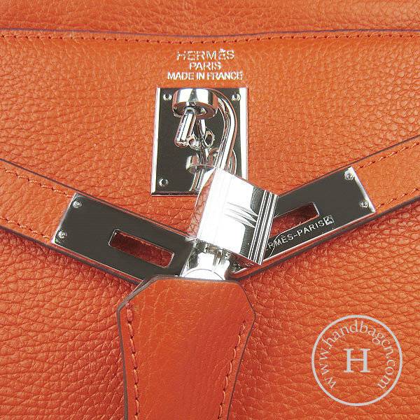 Hermes Mini Kelly 32cm Pouchette 6108 Orange Calfskin Leather With Silver Hardware