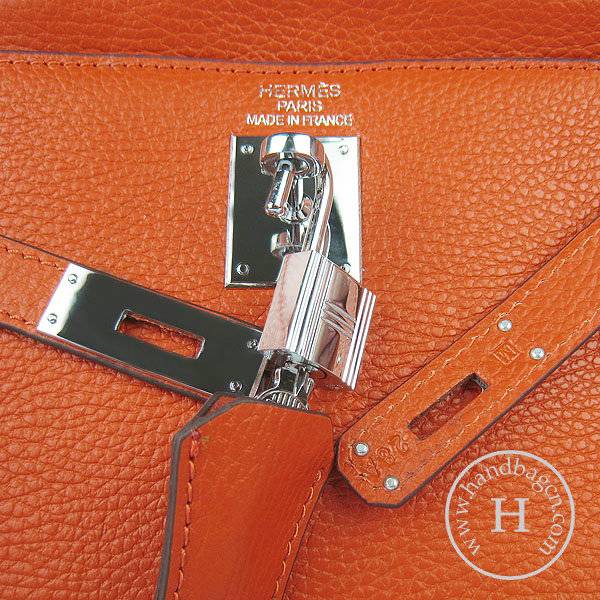 Hermes Mini Kelly 32cm Pouchette 6108 Orange Calfskin Leather With Silver Hardware