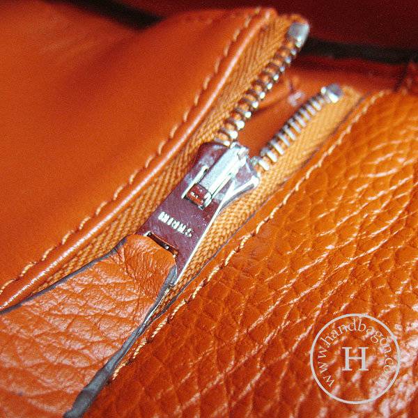 Hermes Mini Kelly 32cm Pouchette 6108 Orange Calfskin Leather With Silver Hardware - Click Image to Close
