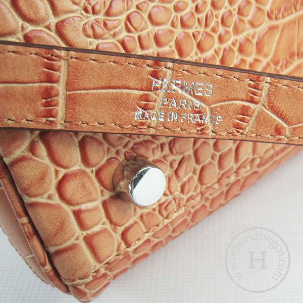 Hermes Mini Kelly 32cm Pouchette 6108 Orange Alligator Leather With Silver Hardware - Click Image to Close