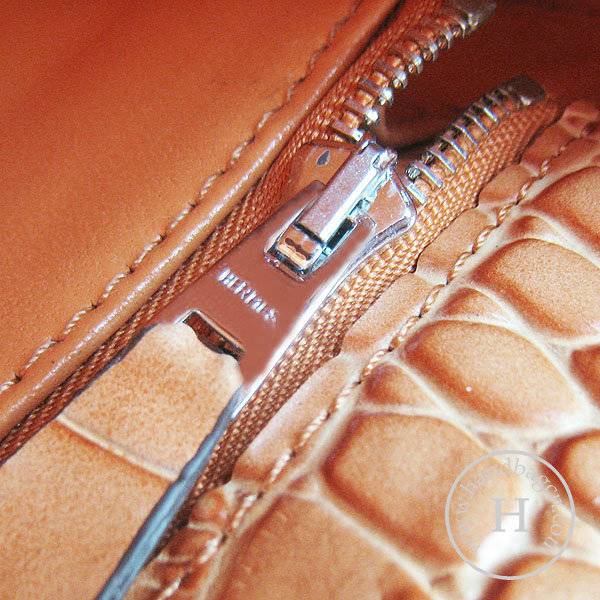 Hermes Mini Kelly 32cm Pouchette 6108 Orange Alligator Leather With Silver Hardware