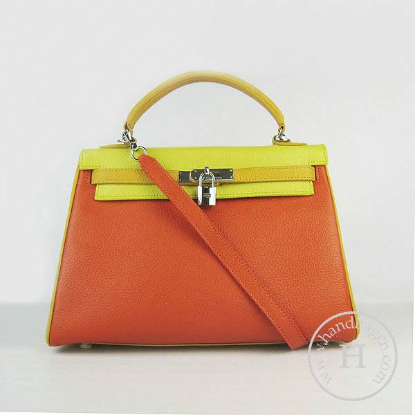 Hermes Mini Kelly 32cm Pouchette 6108 Orange Mix Calfskin Leather With Silver Hardware - Click Image to Close