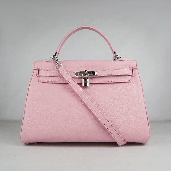 Hermes Mini Kelly 32cm Pouchette 6108 Pink Calfskin Leather With Silver Hardware - Click Image to Close