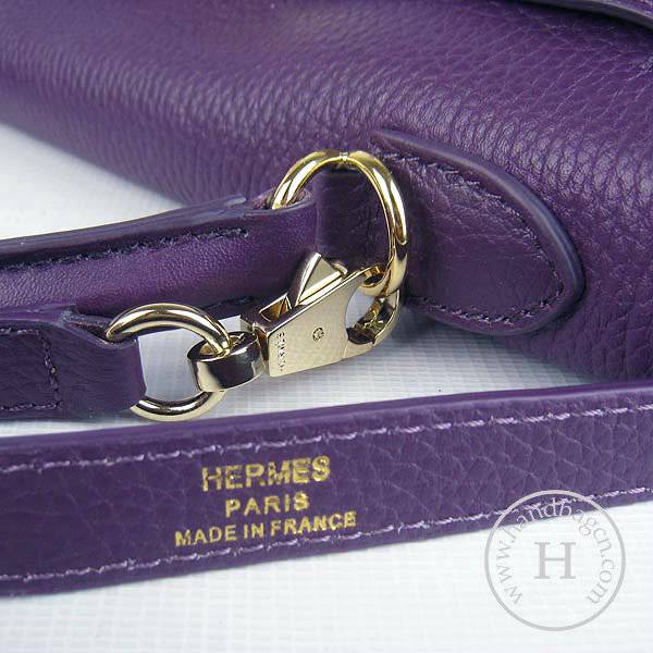 Hermes Mini Kelly 32cm Pouchette 6108 Purple Calfskin Leather With Gold Hardware