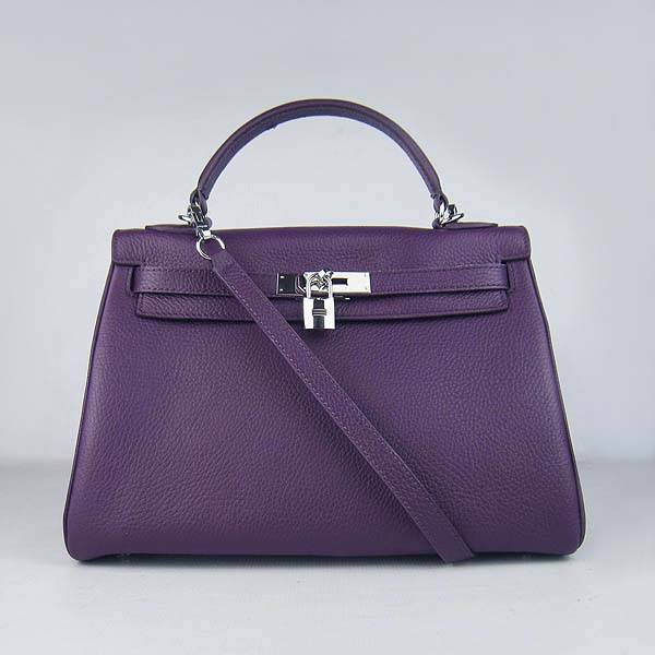 Hermes Mini Kelly 32cm Pouchette 6108 Purple Calfskin Leather With Silver Hardware - Click Image to Close