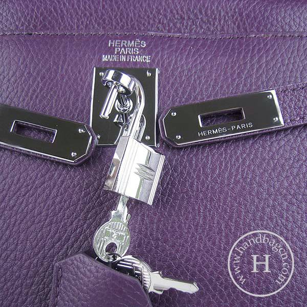 Hermes Mini Kelly 32cm Pouchette 6108 Purple Calfskin Leather With Silver Hardware