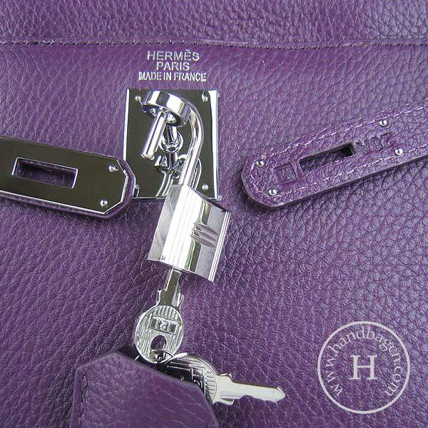 Hermes Mini Kelly 32cm Pouchette 6108 Purple Calfskin Leather With Silver Hardware
