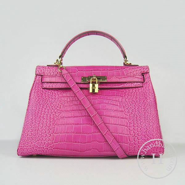Hermes Mini Kelly 32cm Pouchette 6108 Peach Red Alligator Leather With Gold Hardware
