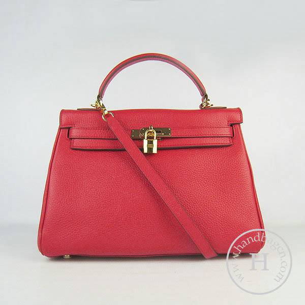 Hermes Mini Kelly 32cm Pouchette 6108 Red Calfskin Leather With Gold Hardware - Click Image to Close