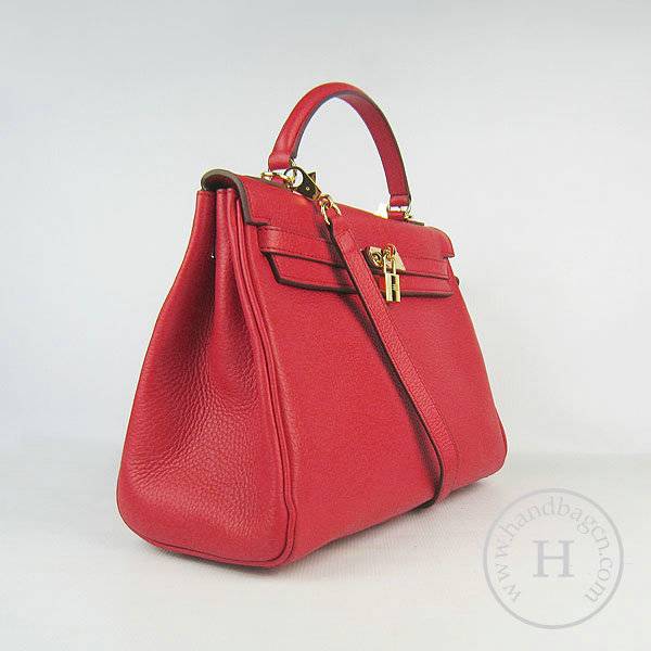 Hermes Mini Kelly 32cm Pouchette 6108 Red Calfskin Leather With Gold Hardware