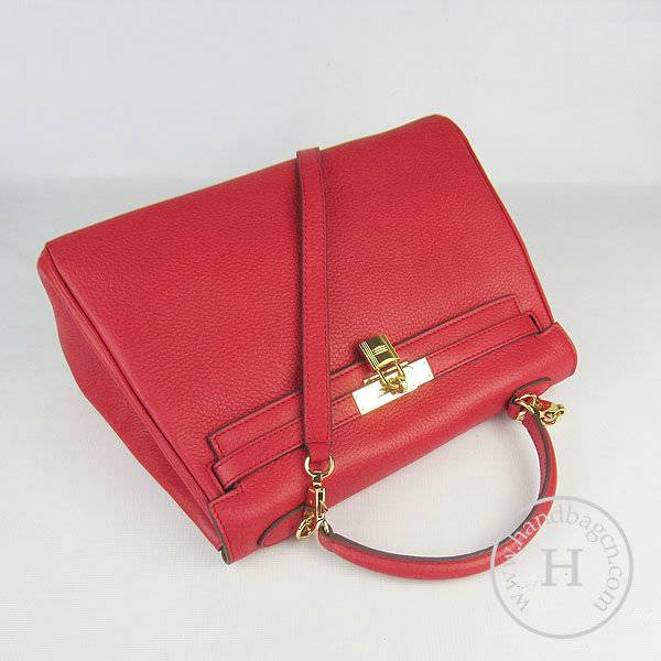 Hermes Mini Kelly 32cm Pouchette 6108 Red Calfskin Leather With Gold Hardware