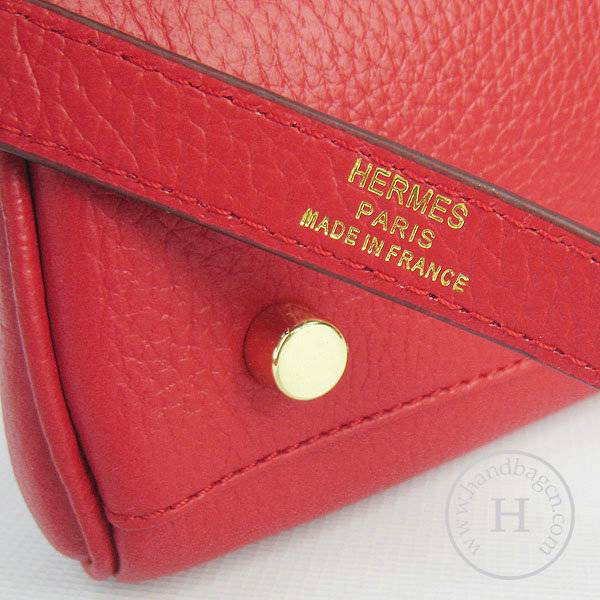 Hermes Mini Kelly 32cm Pouchette 6108 Red Calfskin Leather With Gold Hardware - Click Image to Close