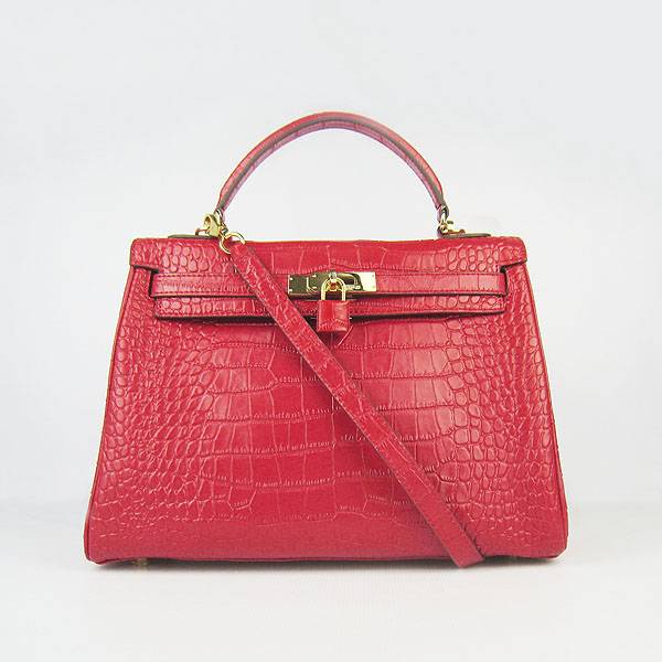 Hermes Mini Kelly 32cm Pouchette 6108 Red Alligator Leather With Gold Hardware - Click Image to Close