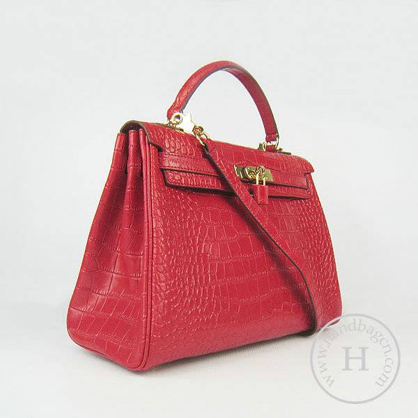 Hermes Mini Kelly 32cm Pouchette 6108 Red Alligator Leather With Gold Hardware
