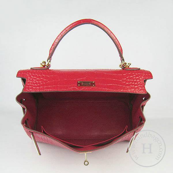 Hermes Mini Kelly 32cm Pouchette 6108 Red Alligator Leather With Gold Hardware
