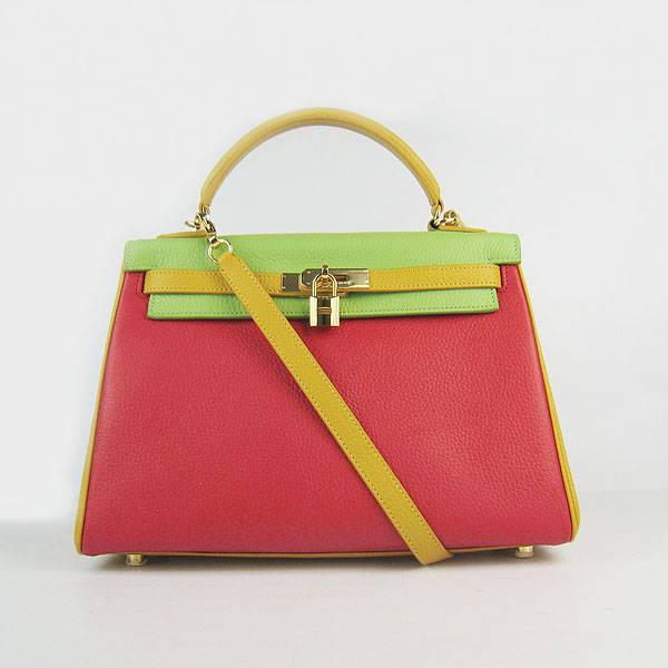 Hermes Mini Kelly 32cm Pouchette 6108 Red Mix Calfskin Leather With Gold Hardware