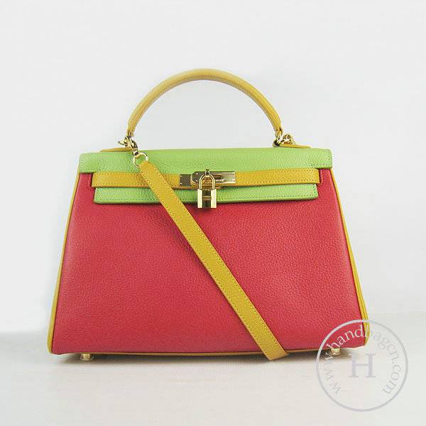Hermes Mini Kelly 32cm Pouchette 6108 Red Mix Calfskin Leather With Gold Hardware - Click Image to Close