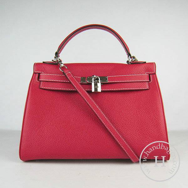 Hermes Mini Kelly 32cm Pouchette 6108 Red Calfskin Leather With Silver Hardware