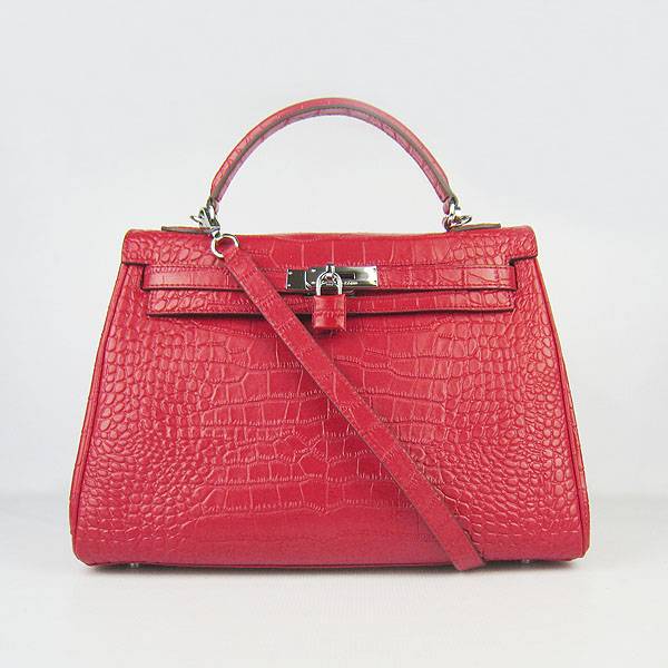Hermes Mini Kelly 32cm Pouchette 6108 Red Alligator Leather With Silver Hardware - Click Image to Close