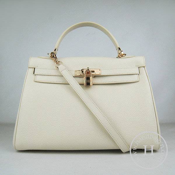 Hermes Mini Kelly 32cm Pouchette 6108 Cream Calfskin Leather With Gold Hardware