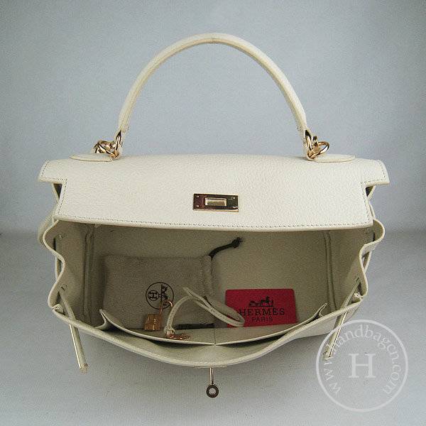 Hermes Mini Kelly 32cm Pouchette 6108 Cream Calfskin Leather With Gold Hardware - Click Image to Close