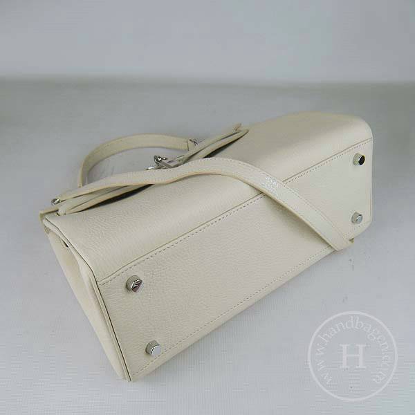 Hermes Mini Kelly 32cm Pouchette 6108 Cream Calfskin Leather With Silver Hardware